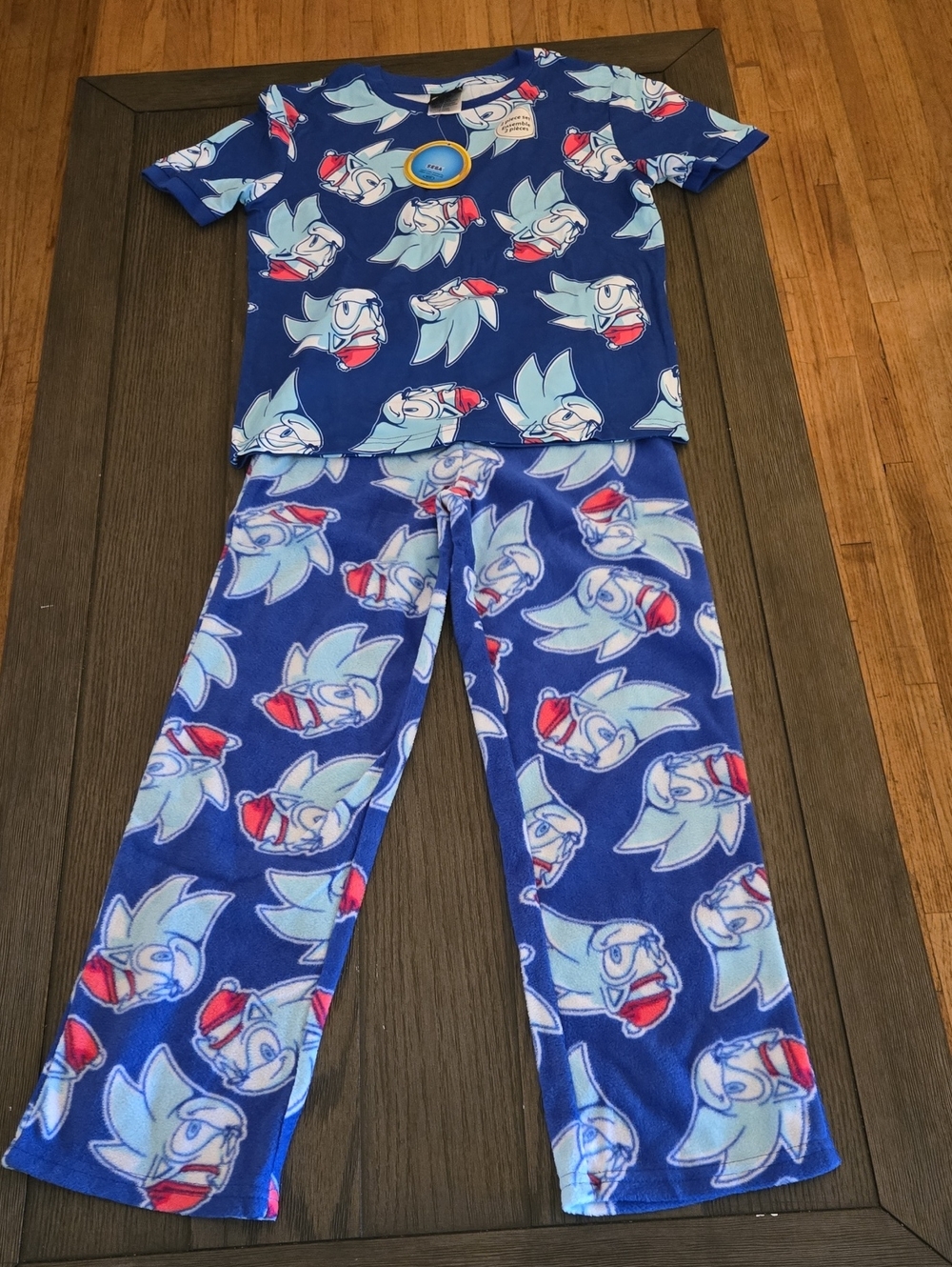 Kids Blue Character Print Kids Pajama Set - Short Sleeve Top & Soft Plush Pants.